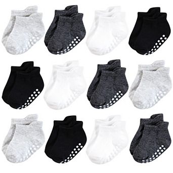 Hudson Baby Infant Boy Non-Skid No-Show Socks, Black White