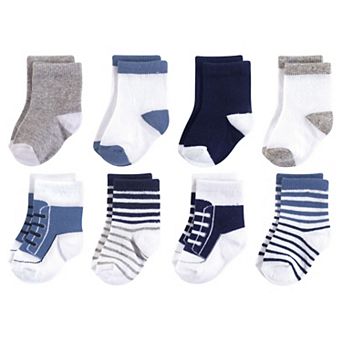Luvable Friends Baby Boy Fun Essential Socks, Crew Blue Gray, 12-24 Months