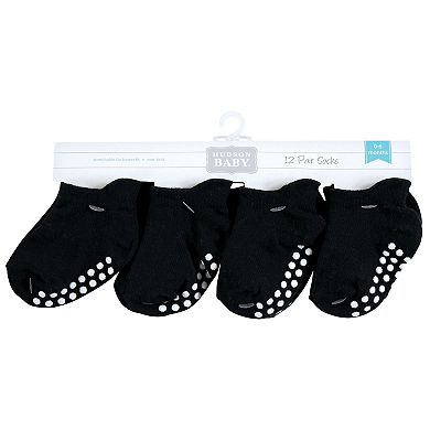 Hudson Baby Infant Boy Non-Skid No-Show Socks, Black, 4-6 Toddler