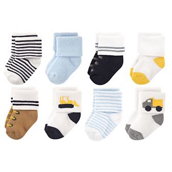 Luvable Friends Baby Boy Newborn and Baby Terry Socks, Bulldozer