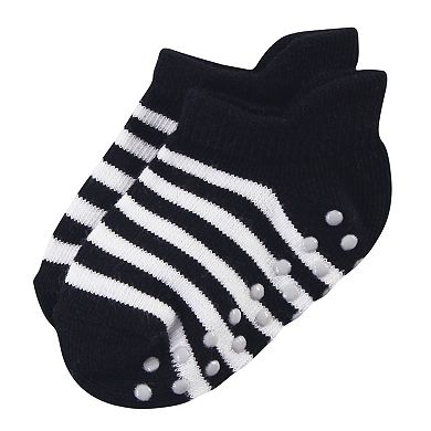 Touched by Nature Baby and Toddler Boy Organic Cotton Socks with Non-Skid Gripper for Fall Resistance, Blue Black
