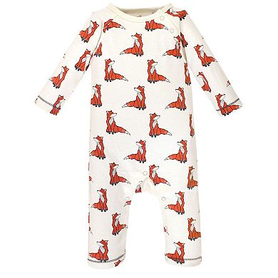 Touched by Nature Baby Boy Organic Cotton Coveralls 3pk, Boho Fox, 0-3 Months
