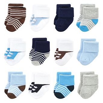 Luvable Friends Infant Boy Newborn and Baby Terry Socks, Blue Navy Sneakers