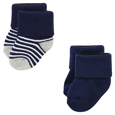 Luvable Friends Infant Boy Newborn and Baby Terry Socks, Blue Navy Sneakers