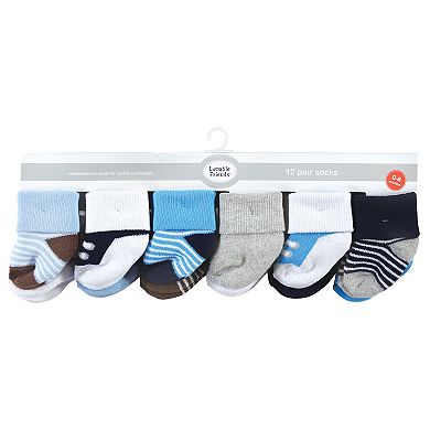 Luvable Friends Infant Boy Newborn and Baby Terry Socks, Blue Navy Sneakers