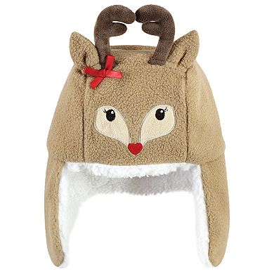 Hudson Baby Infant Girl Trapper Hat, Mitten and Bootie Set, Girl Reindeer