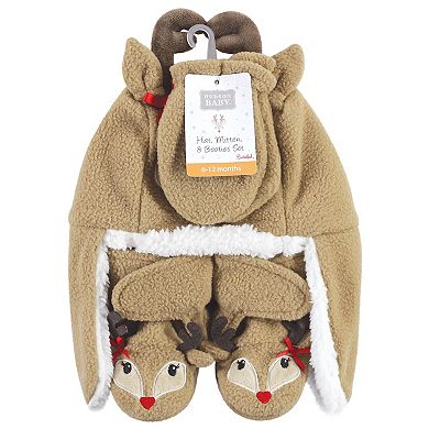 Hudson Baby Infant Girl Trapper Hat, Mitten and Bootie Set, Girl Reindeer