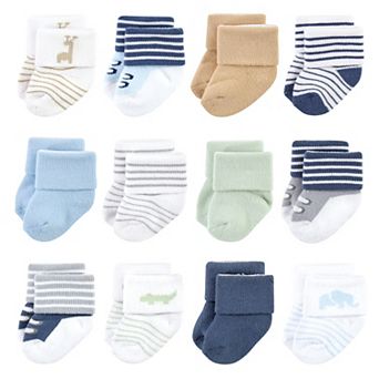 Luvable Friends Infant Boy Newborn and Baby Terry Socks, Safari