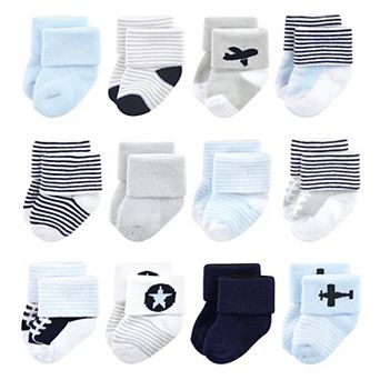 Luvable Friends Baby Boy Newborn and Baby Terry Socks, Airplane 12-Pack