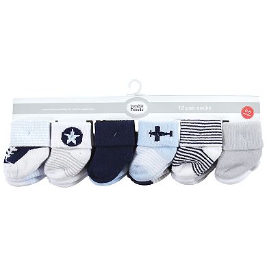 Luvable Friends Baby Boy Newborn and Baby Terry Socks, Airplane 12-Pack