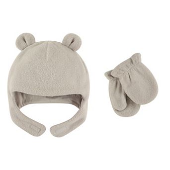 Luvable Friends Toddler Beary Cozy Hat and Mitten Set 2 pc Lt Gray