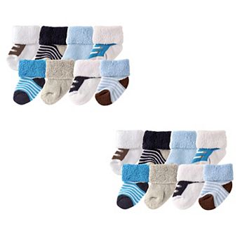 Luvable Friends Infant Boy Newborn and Baby Terry Socks, Blue Brown 16 pc