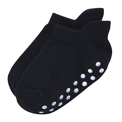 Touched by Nature Baby and Toddler Boy Organic Cotton Socks with Non-Skid Gripper for Fall Resistance, Solid Black Gray