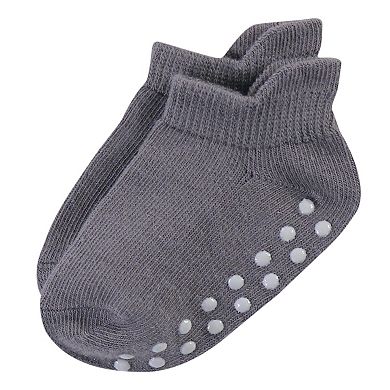 Touched by Nature Baby and Toddler Boy Organic Cotton Socks with Non-Skid Gripper for Fall Resistance, Solid Black Gray