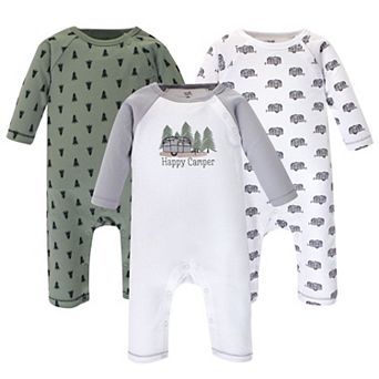 Touched by Nature Baby Boy Organic Cotton Coveralls 3 pk Happy Camper, 0-3 Months