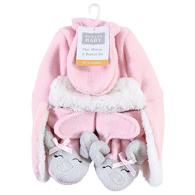 Hudson Baby Infant Girl Trapper Hat, Mitten and Bootie Set, Pink Gray Elephant