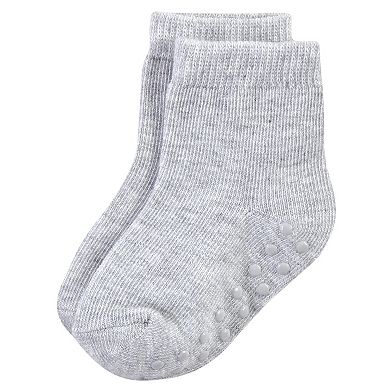 Touched by Nature Baby and Toddler Boy Organic Cotton Socks with Non-Skid Gripper for Fall Resistance, Solid Black