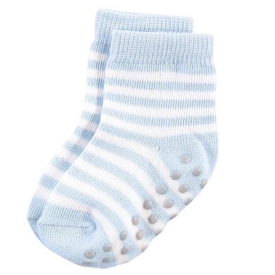 Touched by Nature Baby and Toddler Boy Organic Cotton Socks with Non-Skid Gripper for Fall Resistance, Blue