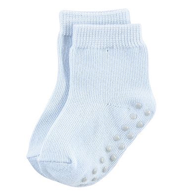 Touched by Nature Baby and Toddler Boy Organic Cotton Socks with Non-Skid Gripper for Fall Resistance, Blue