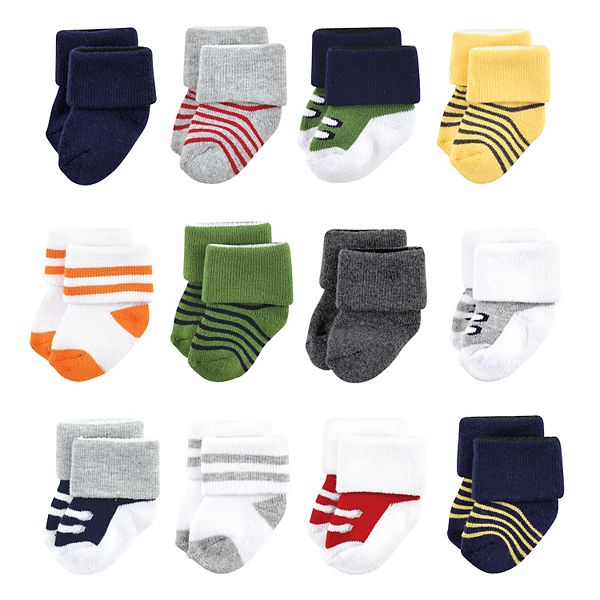 Luvable Friends Baby Boy Newborn and Baby Terry Socks, Athletic 12Pack