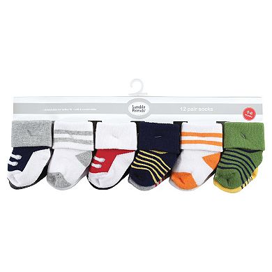 Luvable Friends Baby Boy Newborn and Baby Terry Socks, Athletic 12-Pack