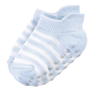 Touched by Nature Baby and Toddler Boy Organic Cotton Socks with Non-Skid Gripper for Fall Resistance, Blue Black