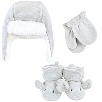 Hudson Baby Unisex Baby Trapper Hat, Mitten and Bootie Set, Gray Elephant