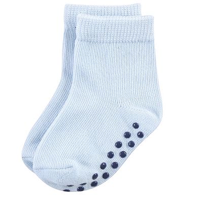 Touched by Nature Baby and Toddler Boy Organic Cotton Socks with Non-Skid Gripper for Fall Resistance, Solid Black Blue