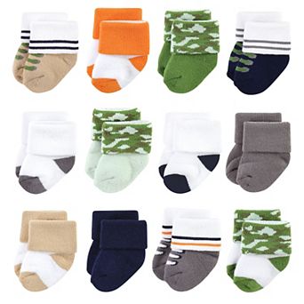 Luvable Friends Infant Boy Newborn and Baby Terry Socks, Camo