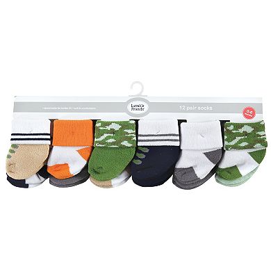 Luvable Friends Infant Boy Newborn and Baby Terry Socks, Camo
