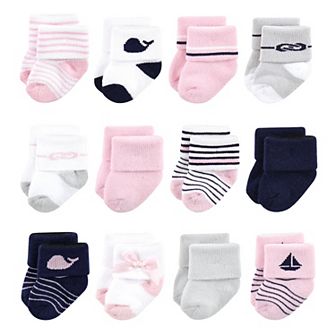 Luvable Friends Baby Boy Newborn and Baby Terry Socks, Sailboat 12-Pack