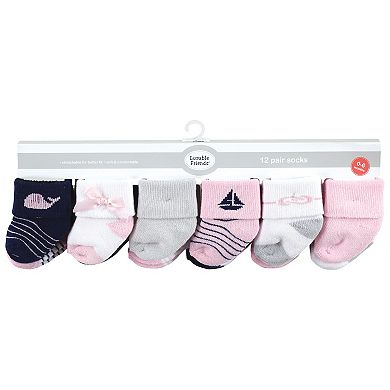 Luvable Friends Baby Boy Newborn and Baby Terry Socks, Sailboat 12-Pack