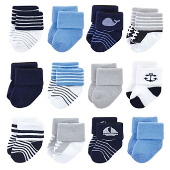 Luvable Friends Infant Boy Newborn and Baby Terry Socks, Whale, 0-6 Months