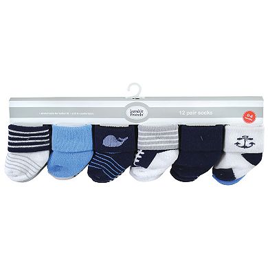Luvable Friends Infant Boy Newborn and Baby Terry Socks, Whale