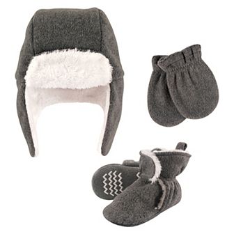 Hudson Baby Unisex Baby Trapper Hat, Mitten and Bootie Set, Heather Charcoal