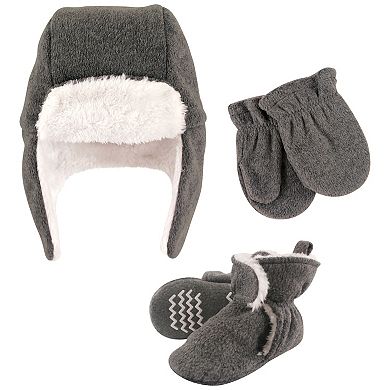 Hudson Baby Unisex Baby Trapper Hat, Mitten and Bootie Set, Heather Charcoal