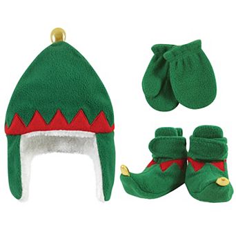 Hudson Baby Unisex Baby Trapper Hat, Mitten and Bootie Set, Green Elf