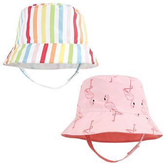 Hudson Baby Infant Girl Sun Protection Hat, Flamingo Rainbow Stripe, 12-24 Months