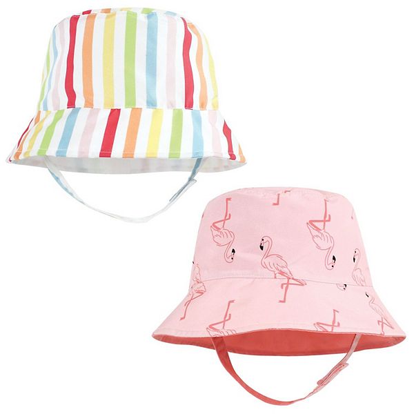 Hudson Baby Infant Girl Sun Protection Hat, Flamingo Rainbow Stripe