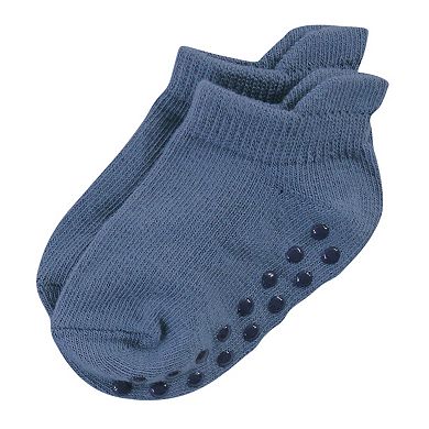 Touched by Nature Baby and Toddler Boy Organic Cotton Socks with Non-Skid Gripper for Fall Resistance, Solid Blue Black