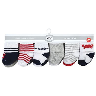 Luvable Friends Infant Boy Newborn and Baby Terry Socks, Nautical, 0-6 Months