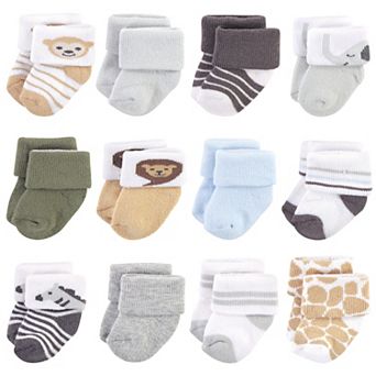 Infant Boy Cotton Rich Newborn and Terry Socks, Boy Safari, 0-3 Months
