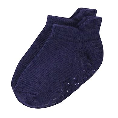 Touched by Nature Baby and Toddler Boy Organic Cotton Socks with Non-Skid Gripper for Fall Resistance, Solid Blue Black