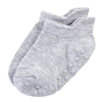 Touched by Nature Baby and Toddler Boy Organic Cotton Socks with Non-Skid Gripper for Fall Resistance, Solid Black Gray