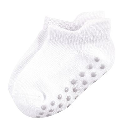 Touched by Nature Baby and Toddler Boy Organic Cotton Socks with Non-Skid Gripper for Fall Resistance, Solid Black Gray