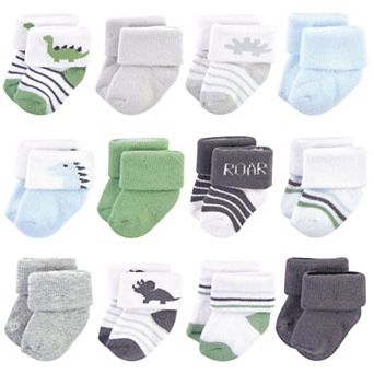 Hudson Baby Infant Boy Cotton Rich Newborn and Terry Socks, Boy Dino, 0-3 Months