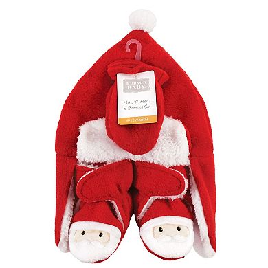 Hudson Baby Unisex Baby Trapper Hat, Mitten and Bootie Set, Santa, 18-24 Months