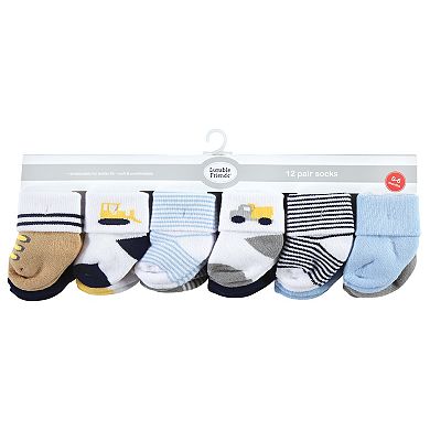 Luvable Friends Infant Boy Newborn and Baby Terry Socks, Bulldozer