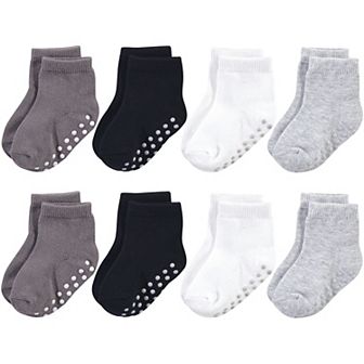 Touched by Nature Baby and Toddler Boy Organic Cotton Socks with Non-Skid Gripper for Fall Resistance, Solid Black