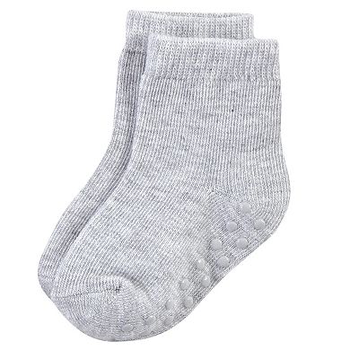 Touched by Nature Baby and Toddler Boy Organic Cotton Socks with Non-Skid Gripper for Fall Resistance, Solid Black Blue